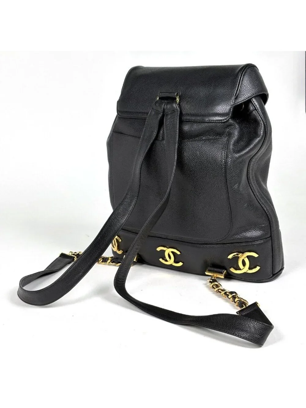 Chanel Backpack Triple CC Logo Caviar Leather Black